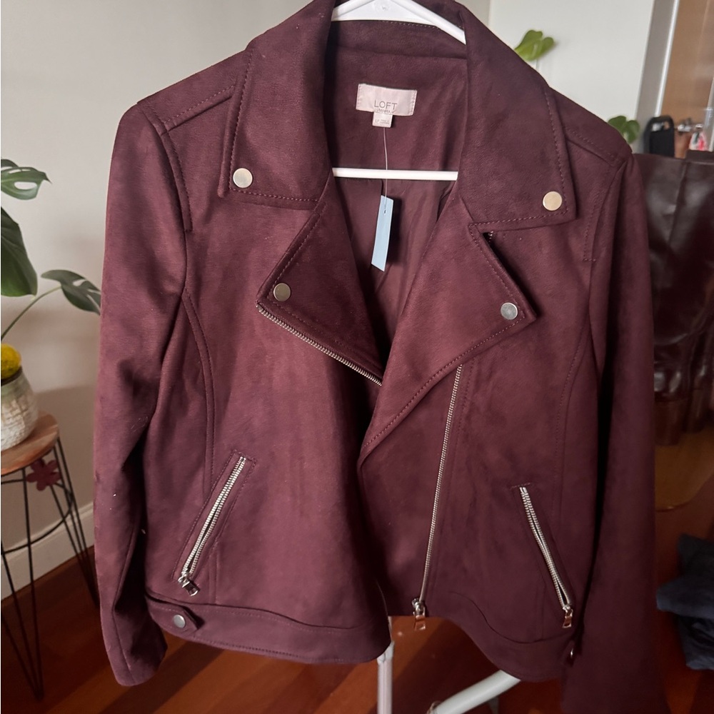 LOFT Women's Burgundy Faux Suede Moto Jacket